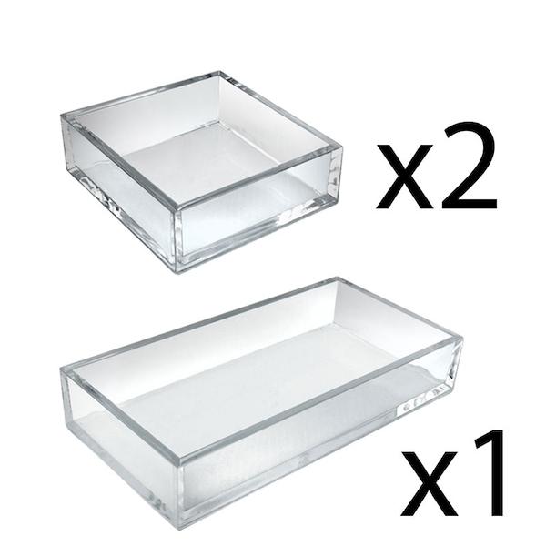Deluxe Clear Acrylic Tray 3 Piece Set - Square Trays and Large Tray